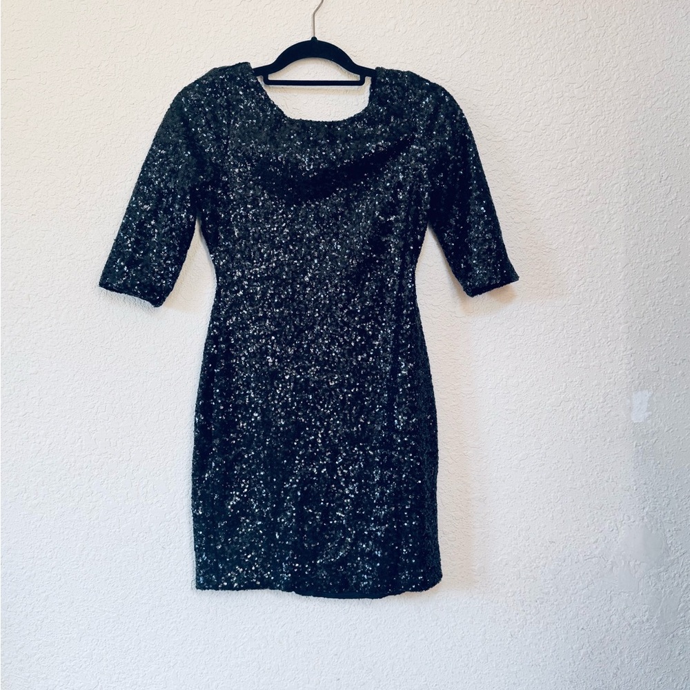 Crystal Doll Black Glitter Long Sleeve Dress